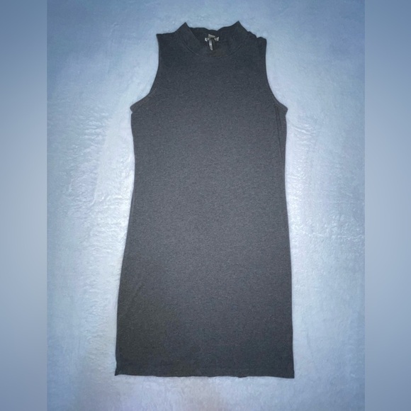 Charcoal Mod Style Mini Dress Tight Flattering Bodycon Medium Gray Grey Cute​ - Picture 1 of 5